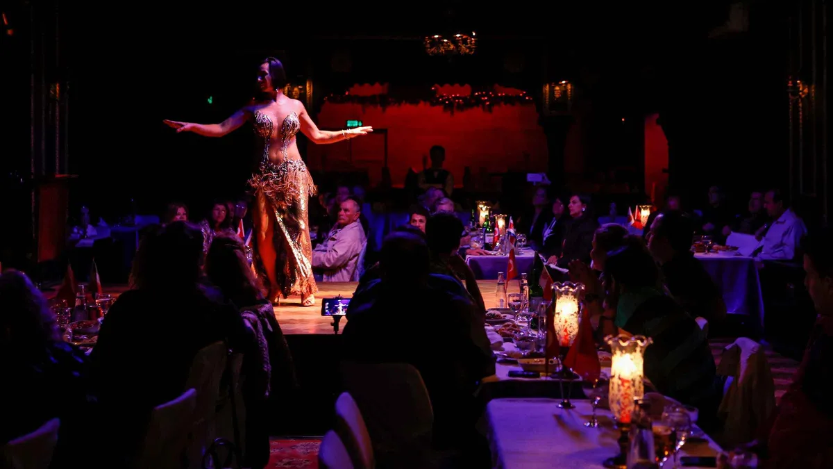 Turkish folk dancers performing in a cave restaurant in Göreme