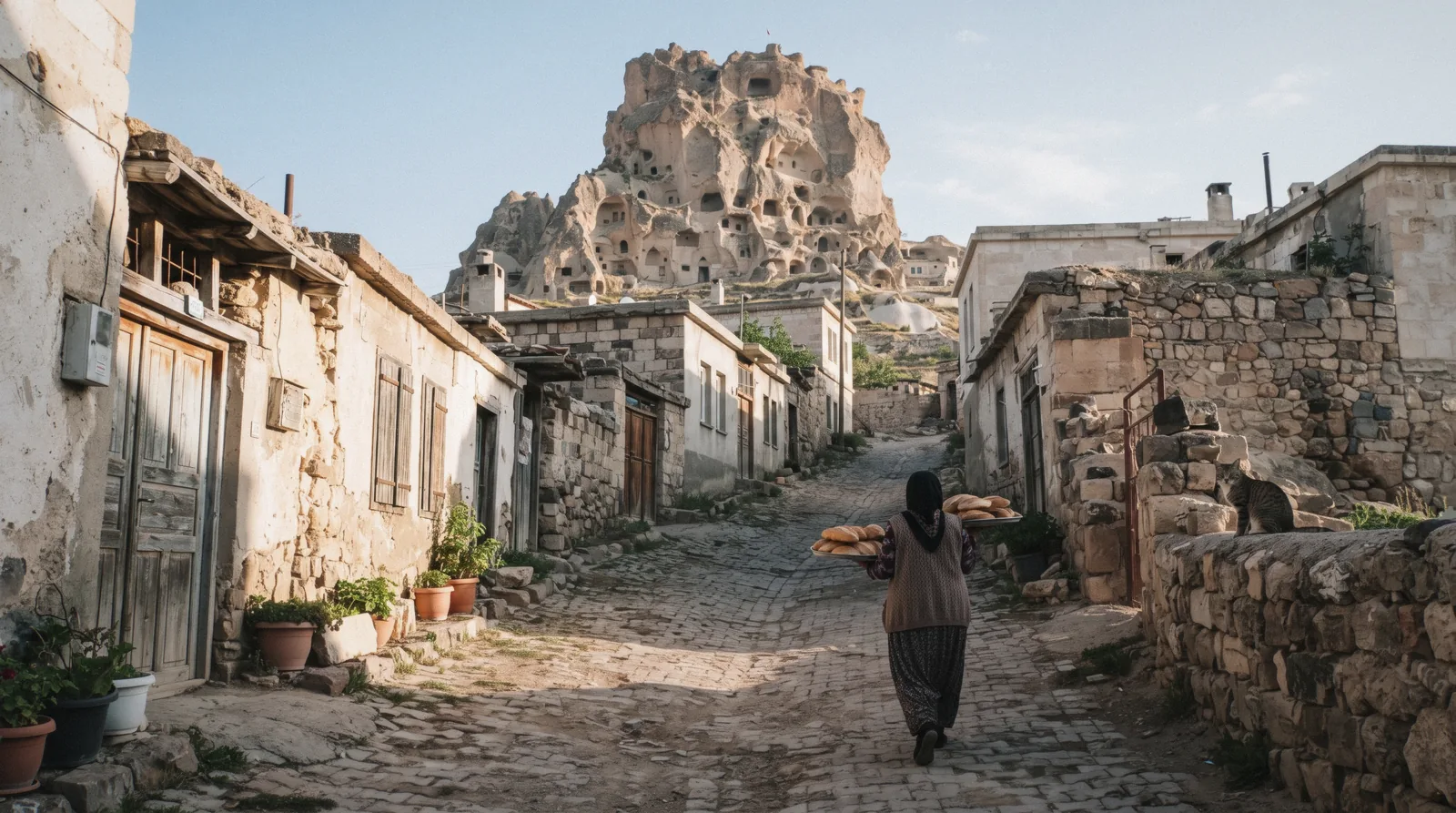 Uçhisar village under its rock castle, a quieter base near Göreme